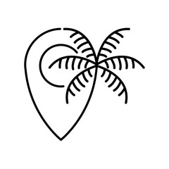 Logo agencia de viajes. Vacaciones de verano. Dibujo minimalista con líneas de una palmera con un círculo en puntero de localización © teracreonte
