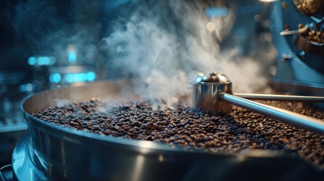 Coffee roasting process close up