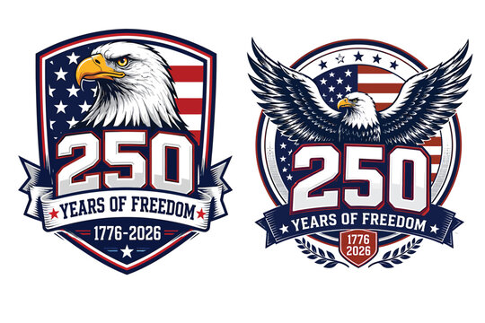 250 years of freedom american eagle commemorative emblem set with patriotic design identity design commemorative patriotic graphics identity anniversary heritage illustration isolated