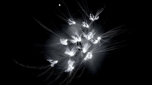 Firefly Light Clusters on Black Background