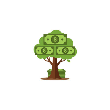 Green money tree with dollar bills.