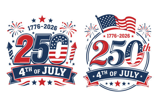250th anniversary of the usa 4th of july commemorative emblems with anniversary independance celebration patriotic american fireworks national milestone celebrate illustration