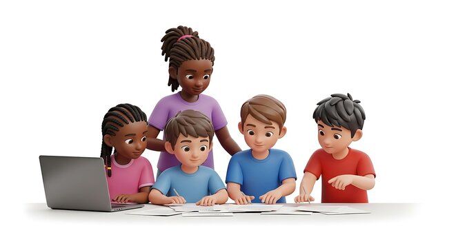 Young Children Learning Together With Laptop And Technology
