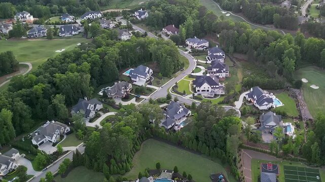 Aerial view of exclusive, affluent neighbourhood, beautiful homes