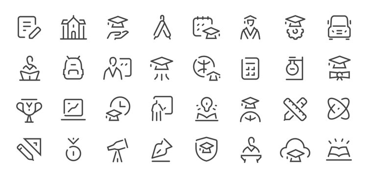 Education and learning line icons set with graduation, student and academic symbols