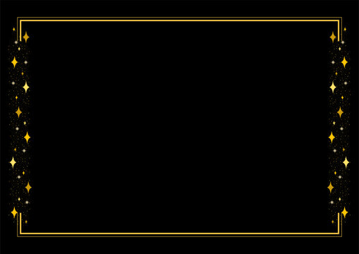 Golden Yellow Rectangle Border Frame With Sparkling Glitter Star Decoration
