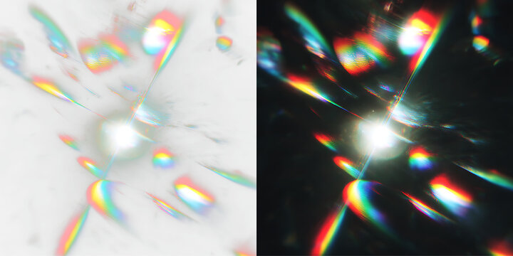 Realistic crystal reflections with vibrant rainbow flare PNG