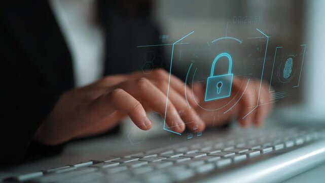 Digital cyber security lock system highlighting data security encryption, cyber password protection, fingerprint ID, cloud storage safety, and cyber security for online access Marrow