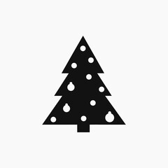 Obraz premium Christmas tree black silhouette icon isolated on white background symbol of holiday celebration winter season design element for decoration minimal flat vector graphic illustration design