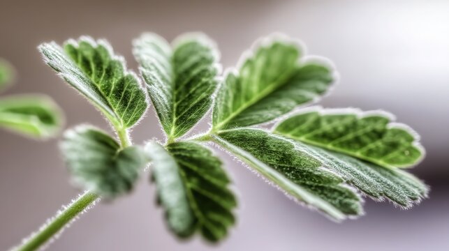 Mimosa pudica leaf closing under touch macro, natural green shades, subtle dynamic freeze, plant movement behavior