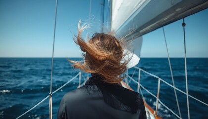 Fototapeta premium There is a woman that is standing on a boat in the water