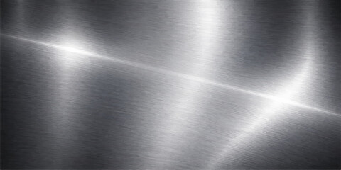 Obraz premium A polished brushed metal texture with a shiny silver metallic surface, featuring an industrial stainless steel or aluminum plate pattern with smooth light reflections for a grey wallpaper material