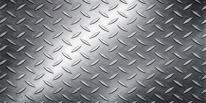Seamless diamond plate and brushed steel texture background featuring a hard metallic industrial surface pattern on a gray aluminum sheet