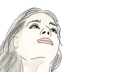 Fototapeta premium Illustration of a Woman Looking Up at the Sky