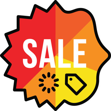 Sale badge sticker with starburst shape orange and red gradient background shopping tag icon and circular loading symbol e commerce shopping discount promotion marketing business starburst