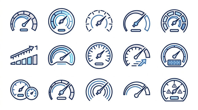 Collection of Vehicle Dashboard Gauges and Metrics Icons