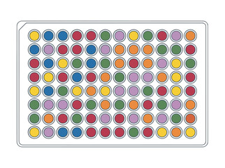 Diagnostic testing assay showcases a colorful multiple well analysis. Vibrant colors and clear composition make this image ideal for scientific or medical visuals. © Vector Factory