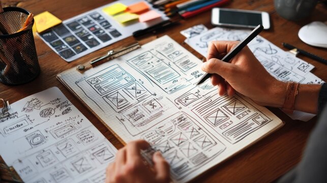 Designer sketching website layout concept
