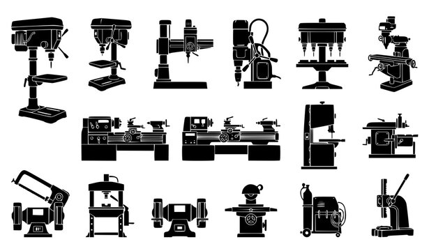 Bench Drill Press and Workshop Equipment Silhouette Vector Collection for Industrial Applications