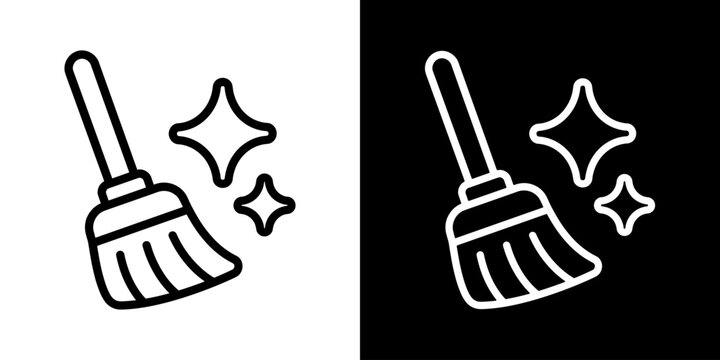 Cleaning broom icon concept in flat black and white style on clean background vector illustration design