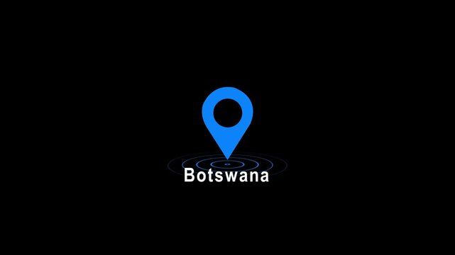 Cyan location pin icon with Botswana text on black background image photo 4k video...