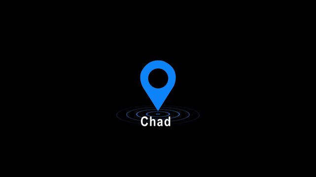 Cyan location pin icon with Chad text on black background image photo 4k video...