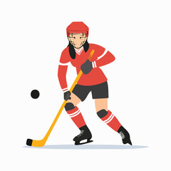 Fototapeta premium Woman playing ice hockey with stick and puck
