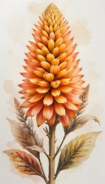 Golden-orange cockscomb flower illustration on a clean watercolor background
