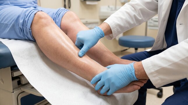 Doctor Examining Bilateral Leg Edema During Physical Examination