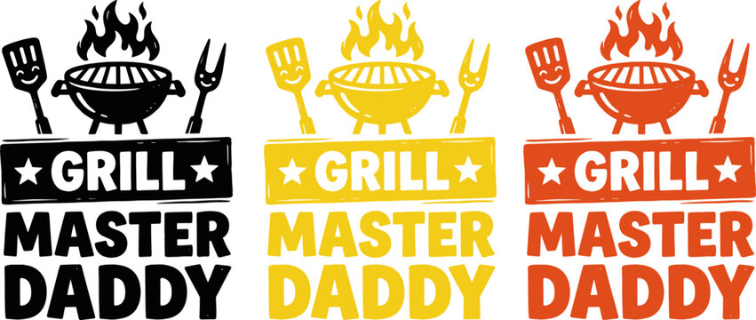 Smoking hot grill master vector illustration bbq spatula fork typography design elements