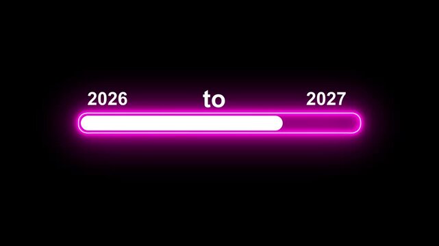 New year 2027 loading bar animation Neon line Year changing from 2026 to 2027. Loading bar from 2026 to 2027 new year transfer animation. Almost reaching New Year 4k animated.