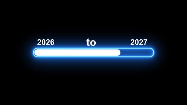 New year 2027 loading bar animation Neon line Year changing from 2026 to 2027. Loading bar from 2026 to 2027 new year transfer animation. Almost reaching New Year 4k animated.