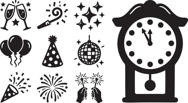 New Year's Eve Celebration Icon Set Graphic Design