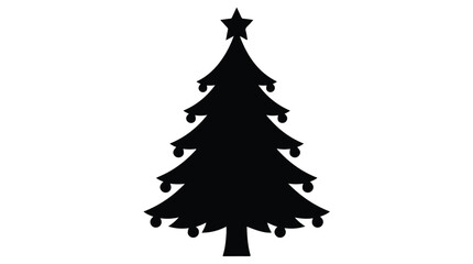 Fototapeta premium Black silhouette Christmas tree with star on top isolated on white background for holiday decoration design