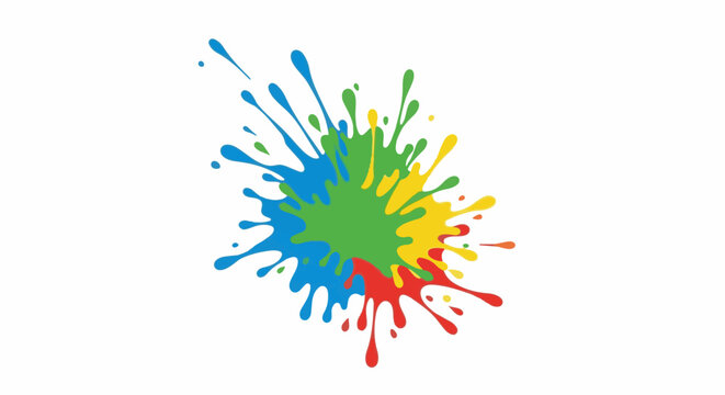 Colorful paint splashes exploding outward on a white background