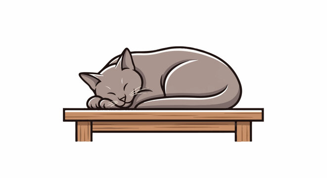 Adorable cartoon cat peacefully napping on a wooden platform