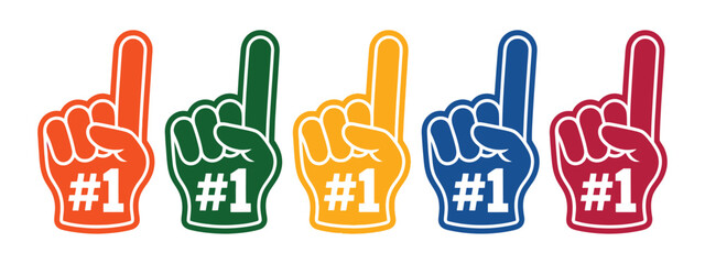 Fototapeta premium Foam Fingers Number One Icons Featuring Sports Fan Hand Gestures, Team Support Symbols and Celebration Graphics