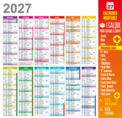 Fototapeta na wymiar Calendrier 2027 modifiable avec calques