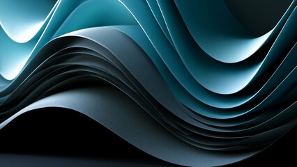 Fototapeta premium Teal Dark Contrast Curved Wave 3D Sculpted Abstract Background