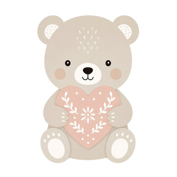 北欧風デザインのハートを持ったクマのイラスト