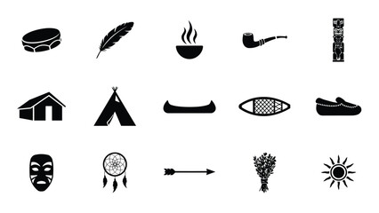 Native american culture and tradition vector icons representing heritage and ancient symbols. © Shovon