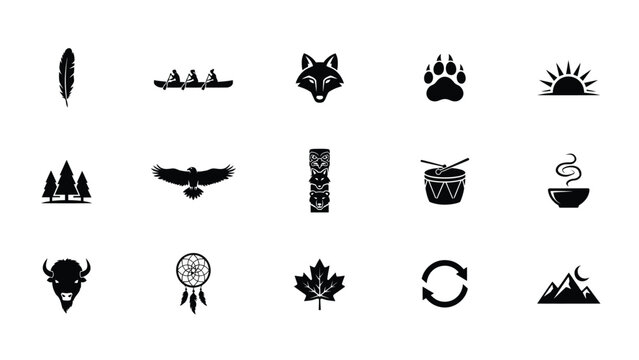 Indigenous heritage symbols and traditional native american cultural elements collection.