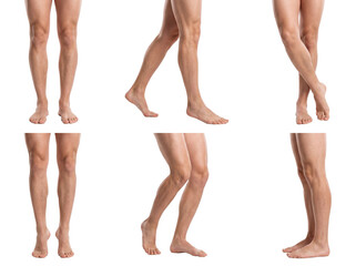 Collection of male legs and bare feet in various natural standing and walking positions. © AbdulWaheed