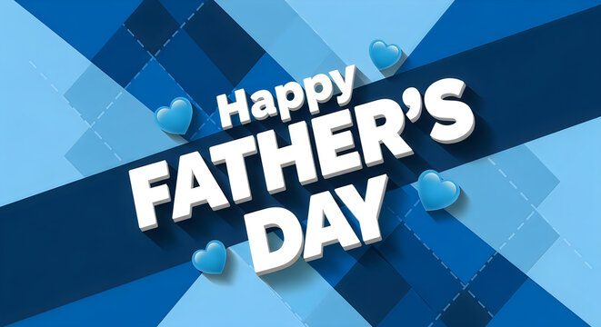 Happy father's day card blue geometric design with hearts