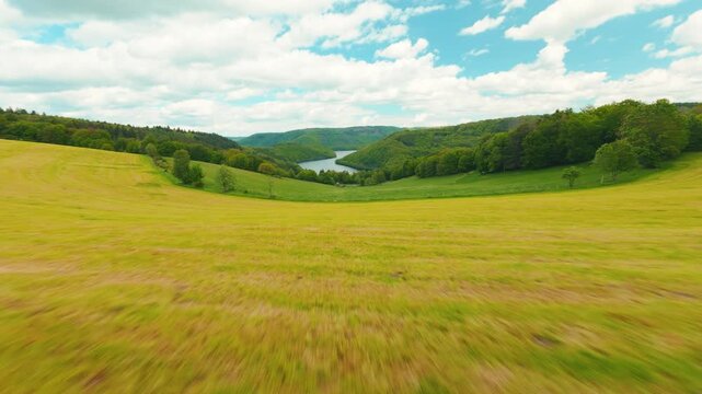 FPV Drone flight at lake Rursee, Eifel, Germany