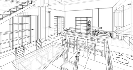 Fototapeta premium interior kitchen living room 3d illustration