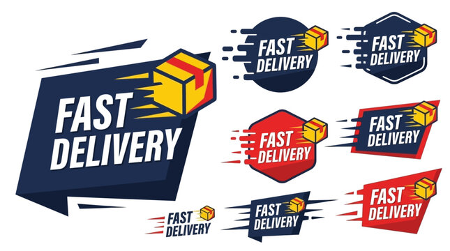 Dynamic collection of express delivery and fast shipping service logos, symbolizing speed, efficiency, and rapid package transport for e-commerce and logistics businesses