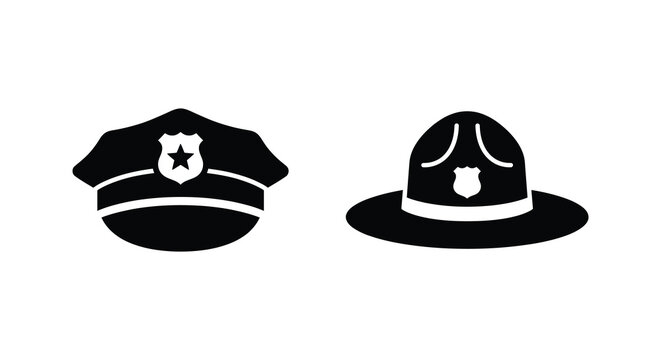 Two police and park ranger hats in black silhouette hat law enforcement uniform headwear official
