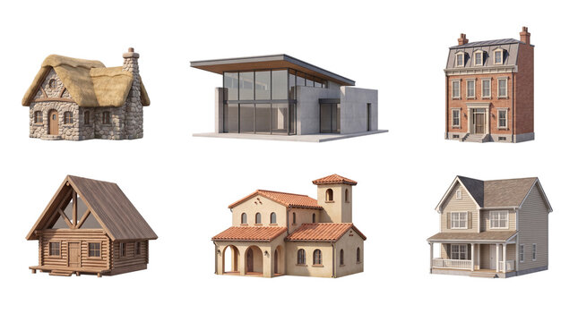 An extensive collection of realistic 3D rendered architectural residential buildings with various styles.