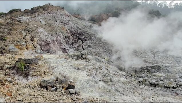 View of Sikidang Crater at Dieng Plateau, an Active Volcano Crater . Wonosobo, Indonesia
